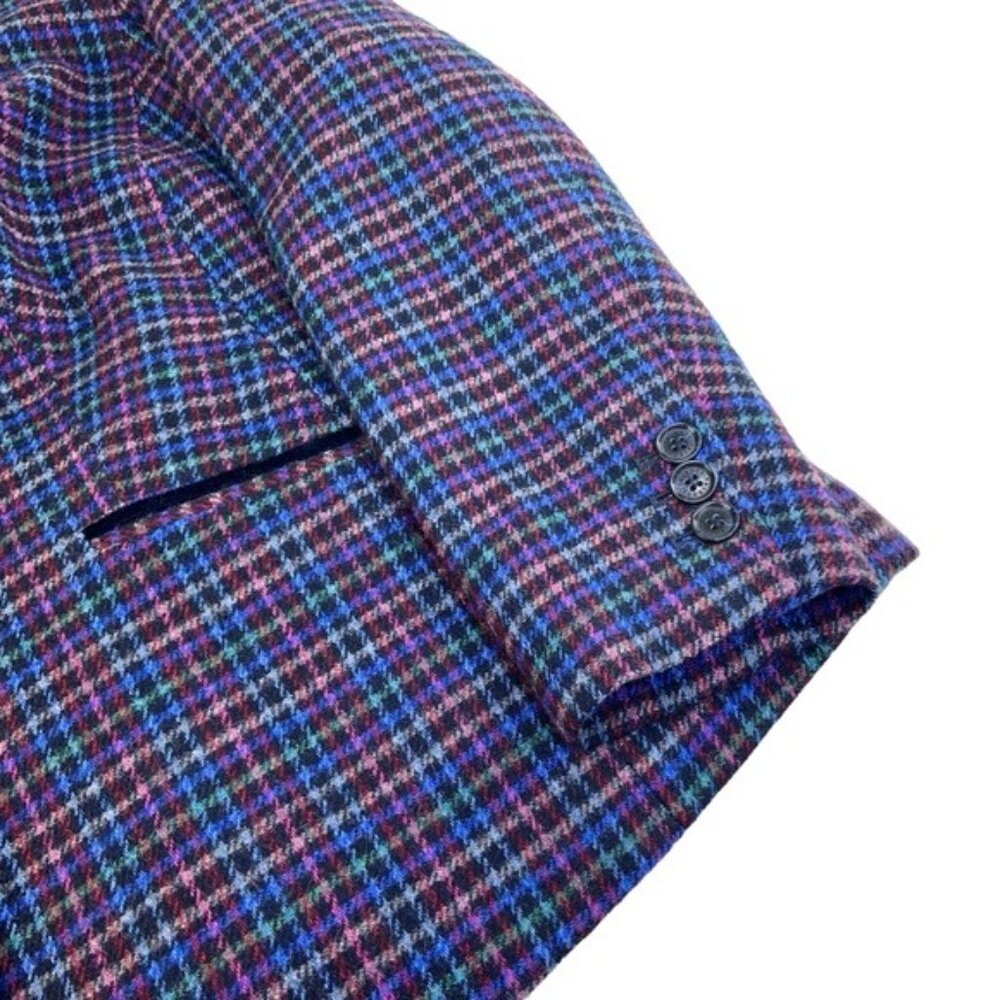 Talbots Plaid Shetland Wool Mistletoe Blazer with Blue Velvet Collar - Picture 4 of 6